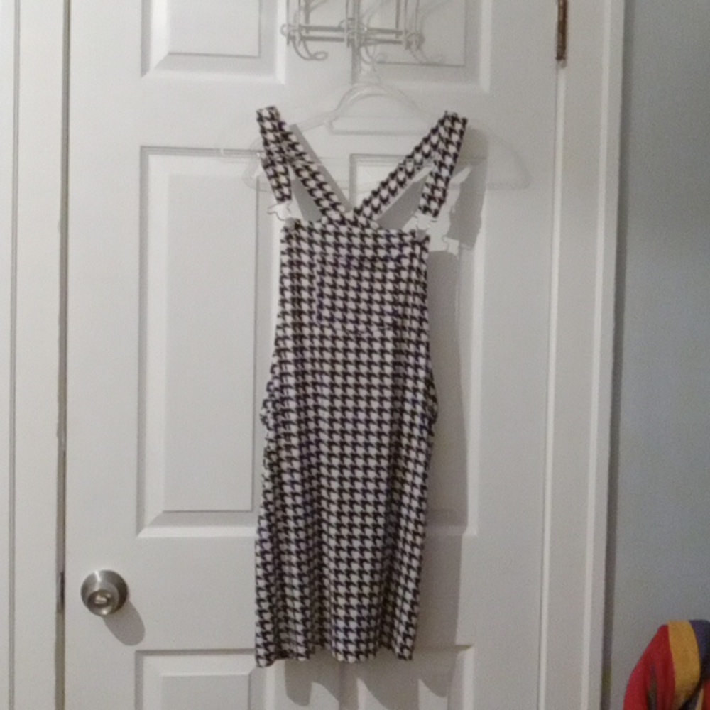 Large Black and White Houndstooth pattern Overall dress